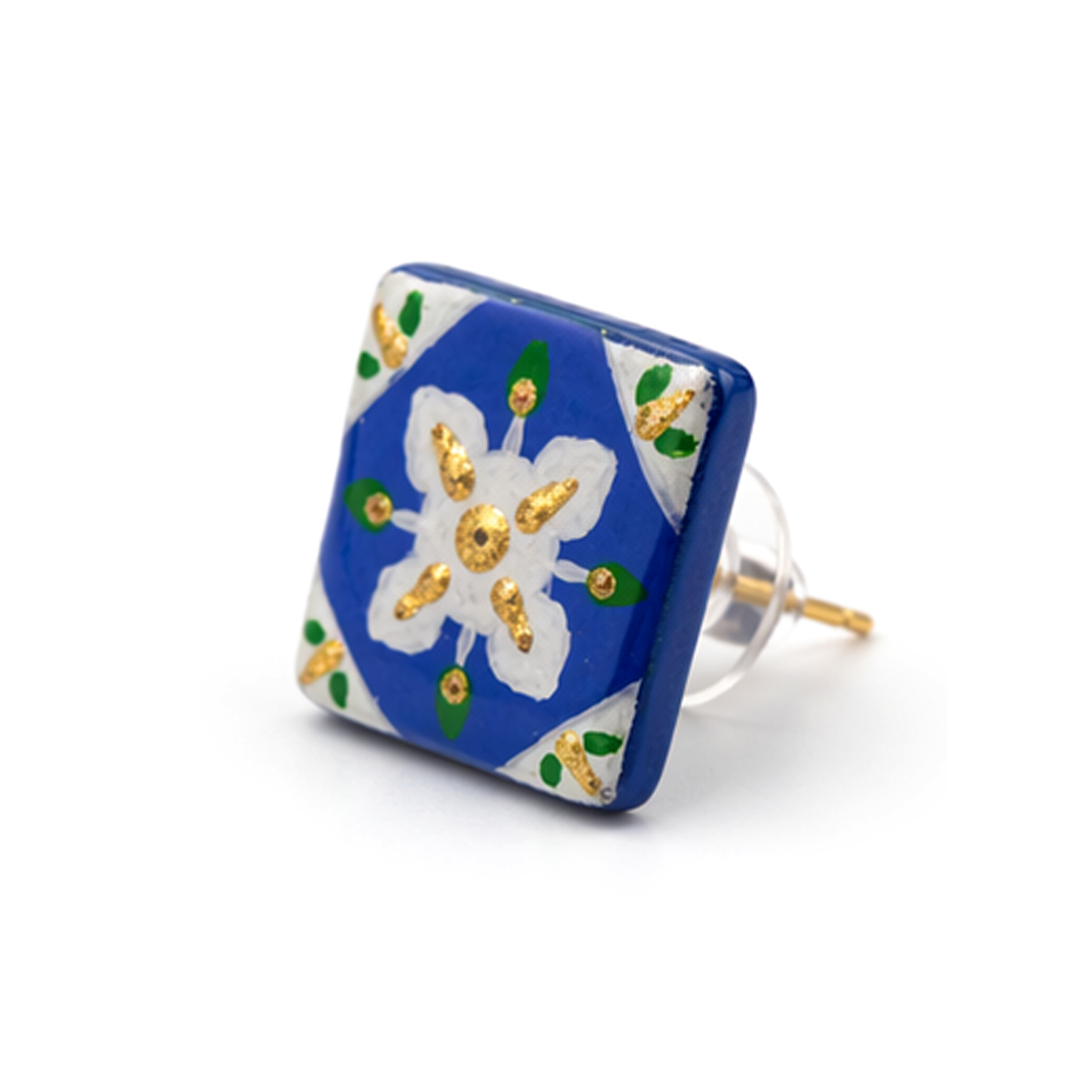 Blue Floral Tile Stud Earrings