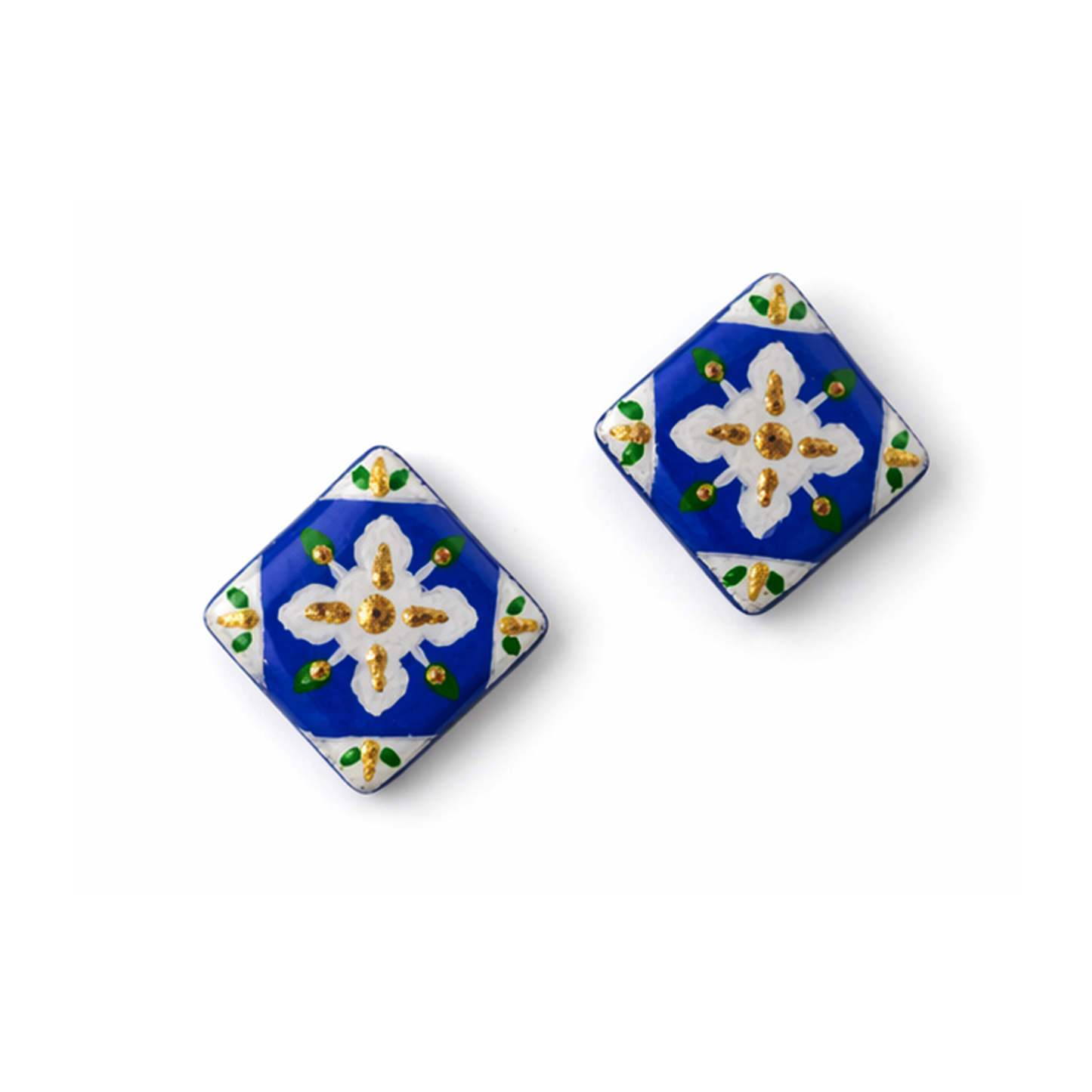 Blue Floral Tile Stud Earrings