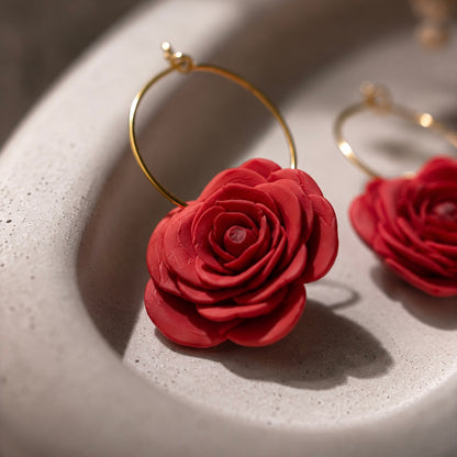 Crimson Rose Hoop Earrings