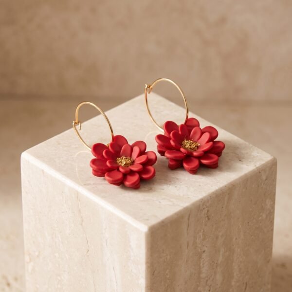 Clayfabic Scarlet Bloom Hoop Earrings